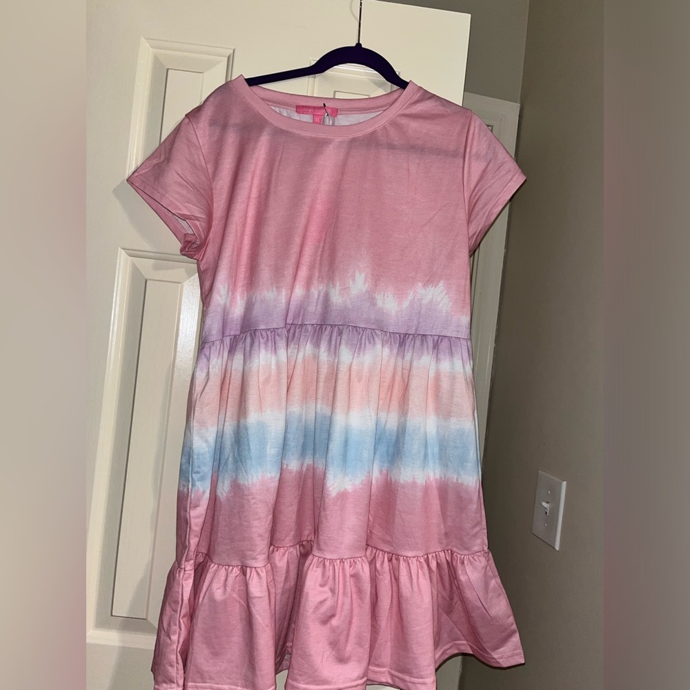 Simply Southern Pink Tie Dye Ruffle Dress - Picture 6 of 8